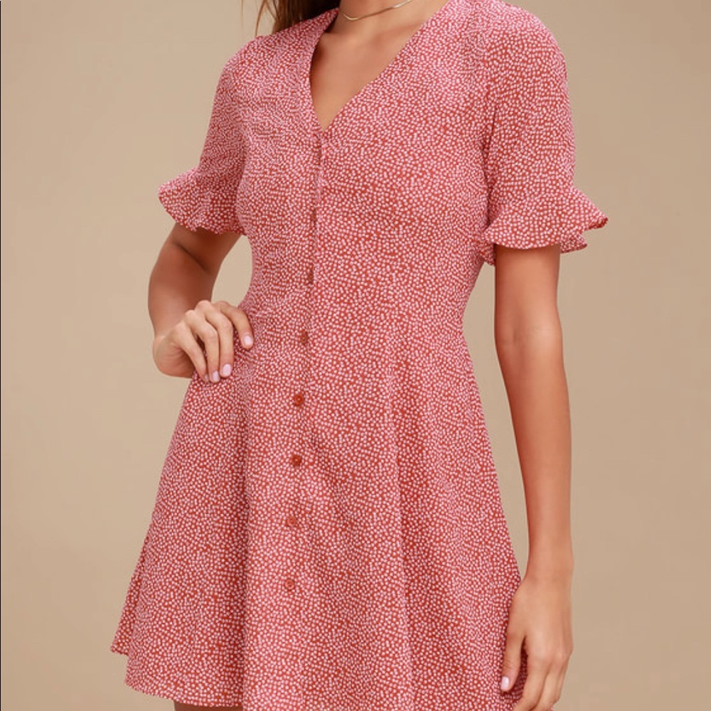 Lulus Castana Rust Red Print Button-Up Dress - image 2